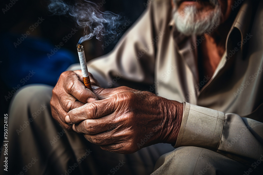 Elderly man smoking a cigarette generative AI