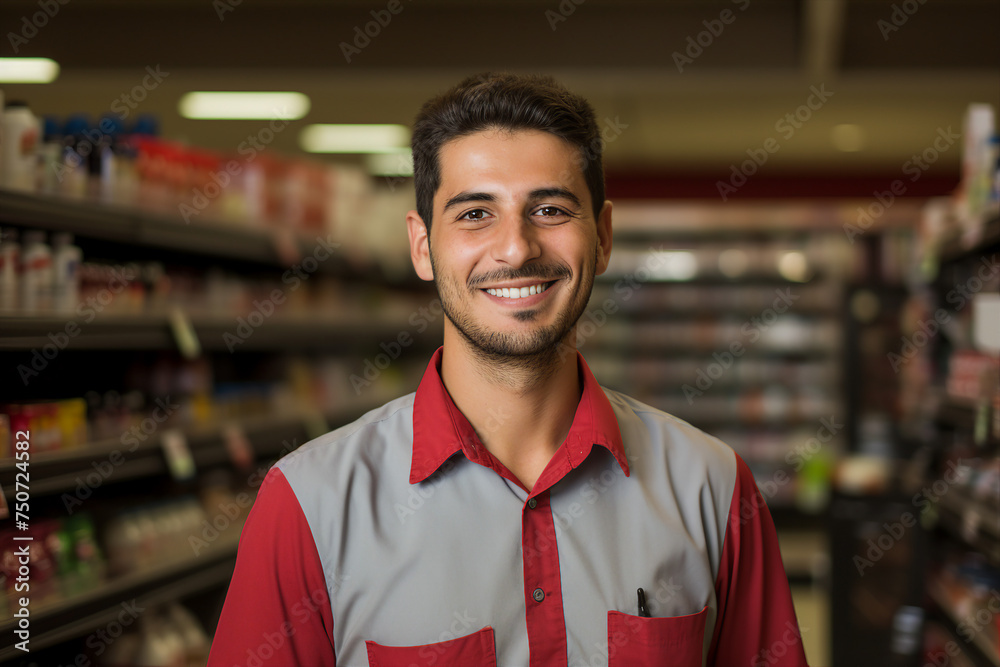 Smiling person working in supermarket grocery store department Generative Ai picture Smiling person working in supermarket grocery store department Generative Ai picture
