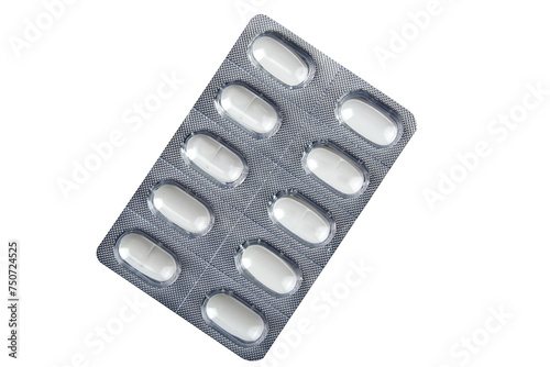 Blank medical drugs pills in blister isolated on white