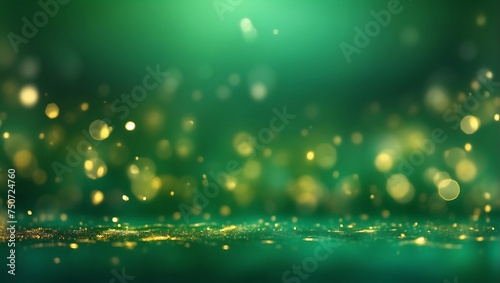 Abstract blurred bokeh banner background. Maybe gold on an out-of-focus emerald green background. AI generated