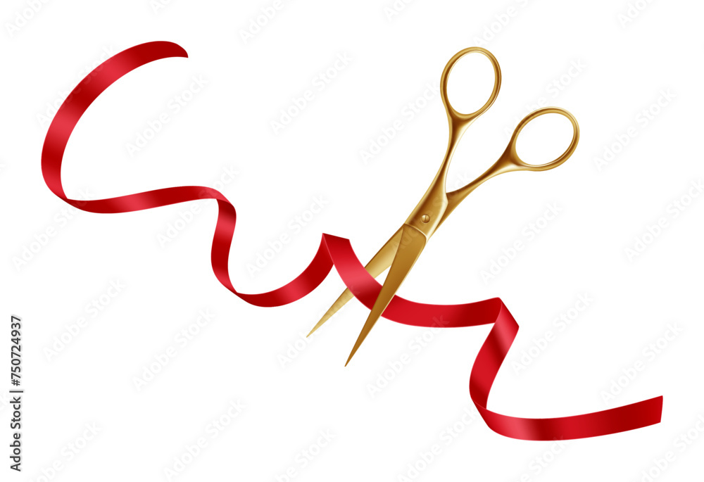 Festive Ribbon Cutting Ceremony. Golden Scissors for Grand Opening Event Festive Ribbon Cutting Ceremony. Golden Scissors for Grand Opening Event