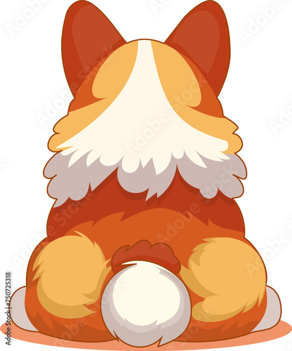 Dog's ass. Cute corgi puppy sitting, rear view. Funny animal with a thick ass and butt. Funny comical dog with cute buttocks. Flat graphic vector illustration on white background