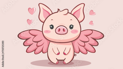 Piglet with wings in kawaii style  hand drawn vector