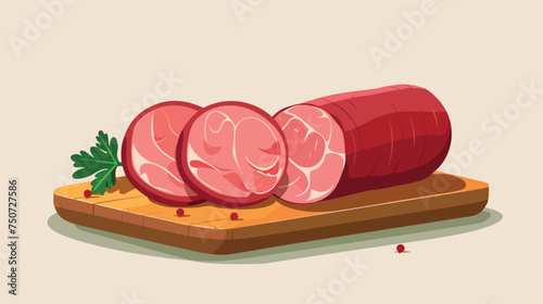 Fototapeta Naklejka Na Ścianę i Meble -  Sausage isolated. Lunch meat. Food design. Flat vector