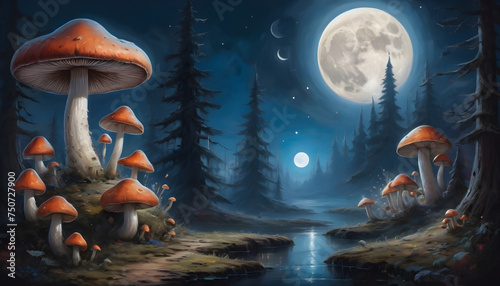 3d rendering of Mushroom Moon. Generative AI