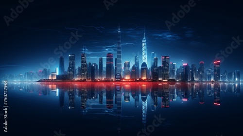 Vision of a futuristic eco city 3d skyline panorama with skyscrapers and towers