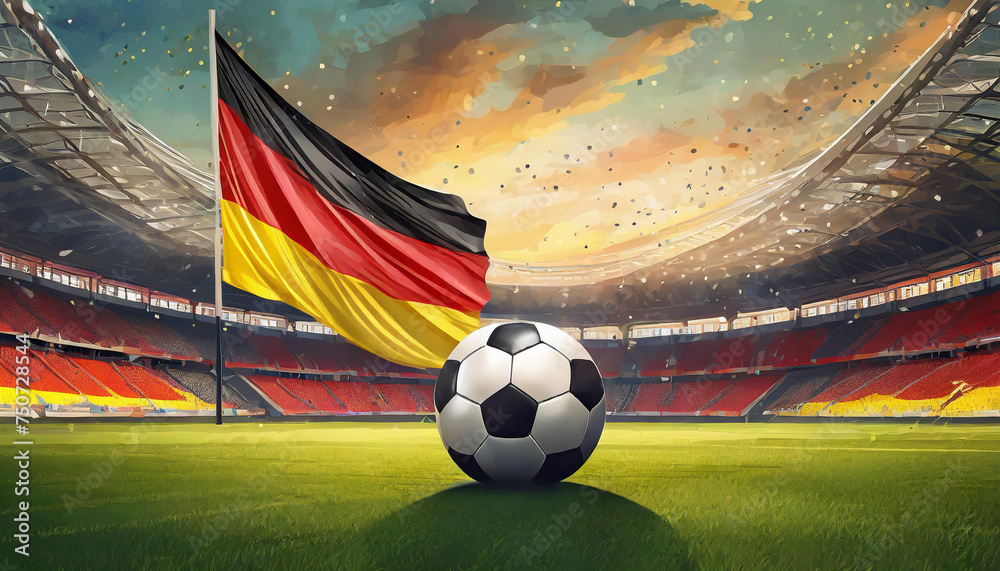 Fototapeta premium soccer ball on the field in a stadium for the European Championship 2024 in Germany