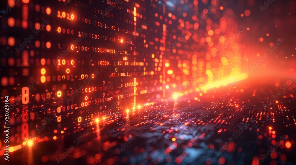 Obraz premium Binary Code Dynamics: Abstract Digital Background with AI Algorithms in Motion