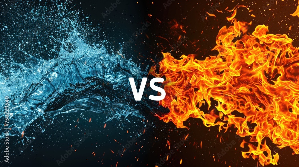 Contrast between fire and water, VS background concept - obrazy, fototapety, plakaty 