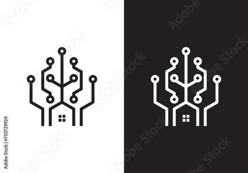 house and tree logo. creative nature icon vector design. house data

