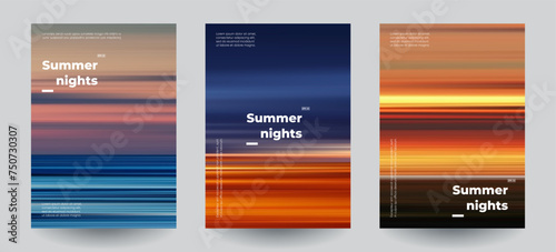 Summer beach night backgrounds set. Creative gradients in summer colors. Ocean horizon, beach and sunsets.