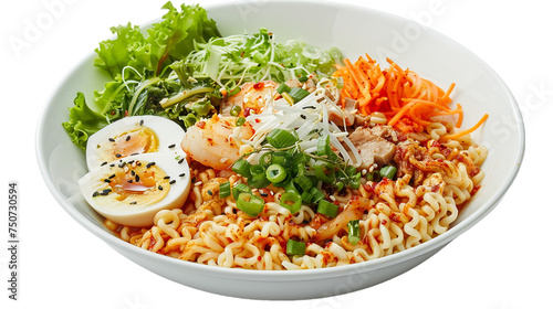 Bowl of Instant Noodles with Spoon Isolated on Transparent Background
