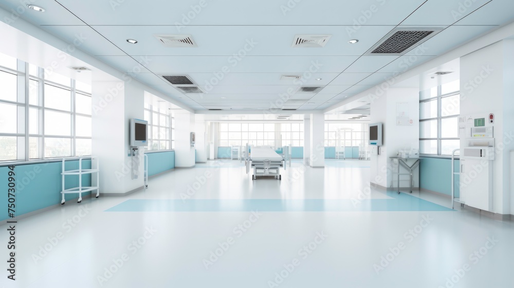 Blurred Hospital Corridor hallway Interior Without People
