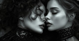 Beautiful female lovers kissing closeup with light effect. Homosexual couple. Lesbians Concept.
