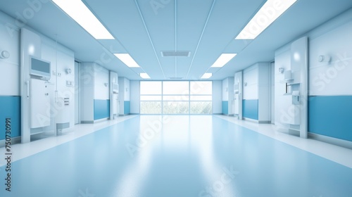 Blurred Hospital Corridor hallway Interior Without People