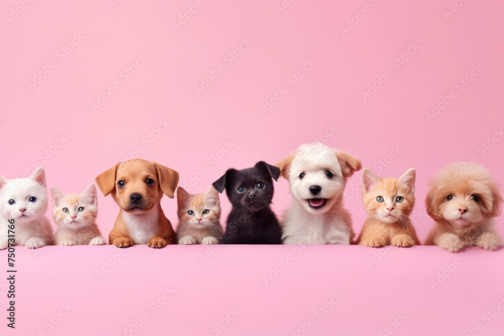 Group of Cat and Dogs on isolated background for web banner.