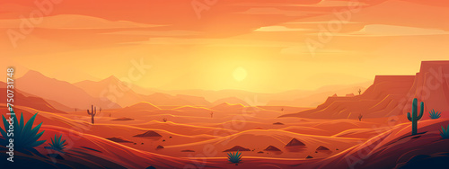 Landscape showcasing a colorful blend of sunrise and sunset over desert wallpaper banner background.