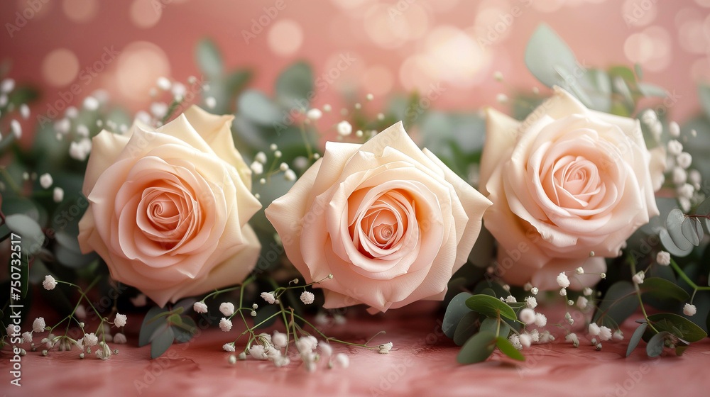 Bouquet of pink roses on a rustic background with copy space Bouquet of pink roses on a rustic background with copy space