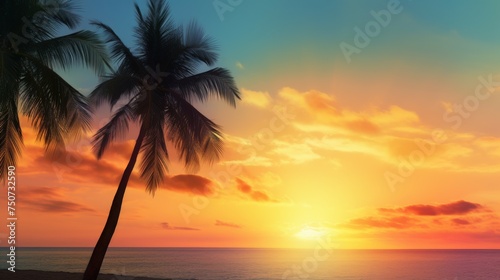 Sunset Over Ocean With Palm Trees © we360designs