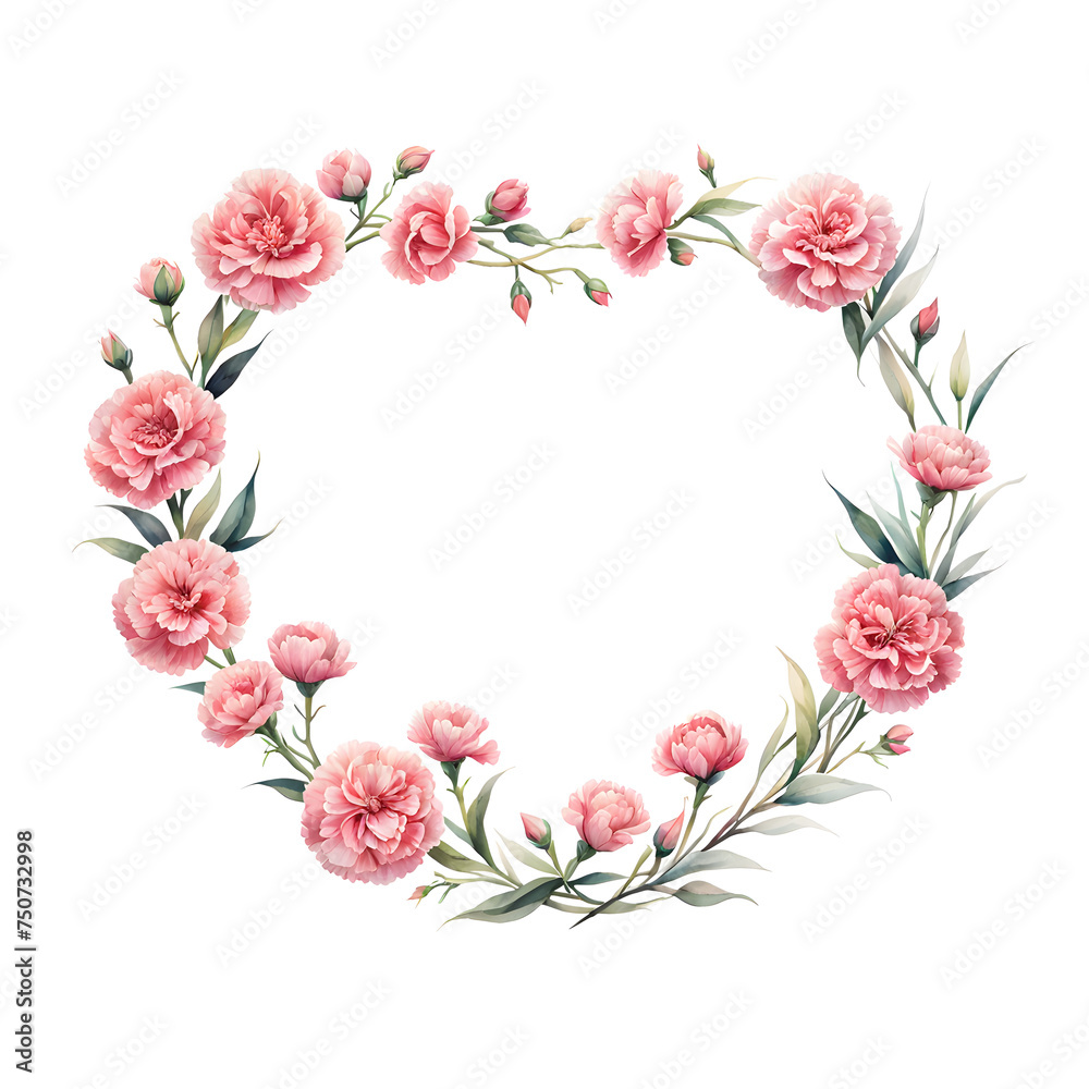 heart-shaped-frame-filled-with-a-watercolor-illustration-of-carnation-florals-in-lovely-minimalist heart-shaped-frame-filled-with-a-watercolor-illustration-of-carnation-florals-in-lovely-minimalist