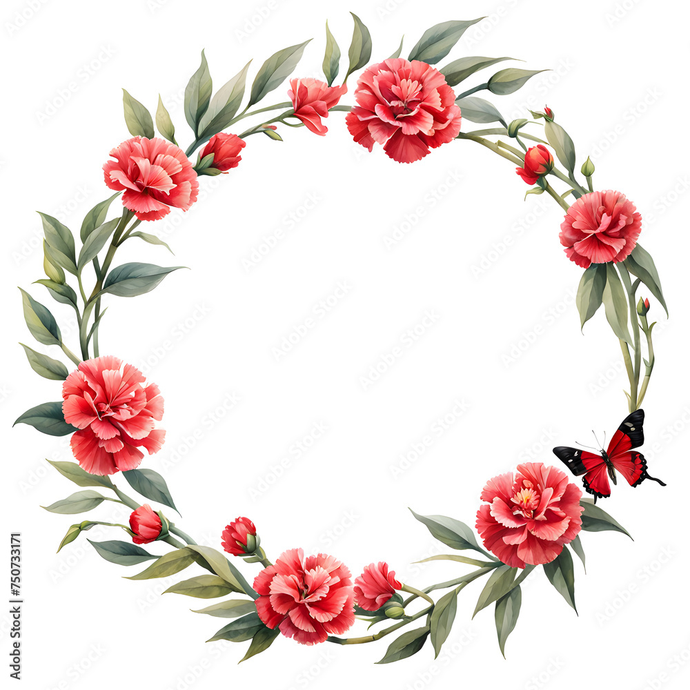 mini-red-carnation-floral-frame-featuring-a-butterfly-minimalist-watercolor-style-trending-on-art