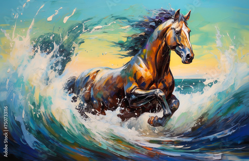 Abstract color splash painting of horse in fantasy art style photo