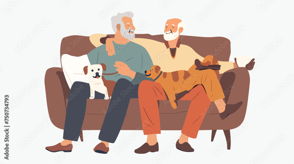 Senior couple spending time with little dog relaxatio