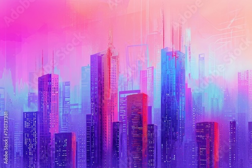 Vibrant cityscape with futuristic skyscrapers, digital art style © PixelPioneerX