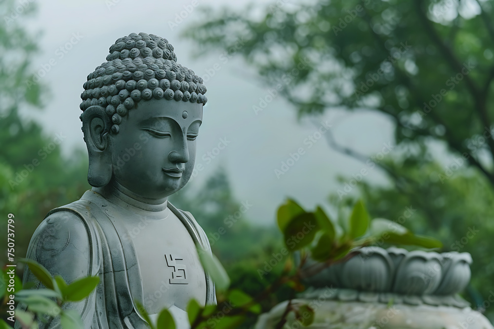 Graceful statue of Buddha exudes tranquility and spiritual enlightenment, a symbol of peace and serenity