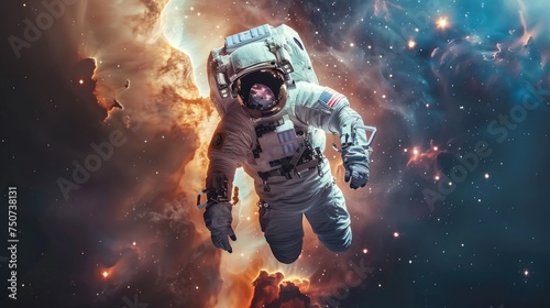 Human Connection to the Cosmos: An Astronaut Floating in Zero Gravity, Surrounded by the Majesty of Galaxies and Nebulae, Symbolizing Eternal Unity