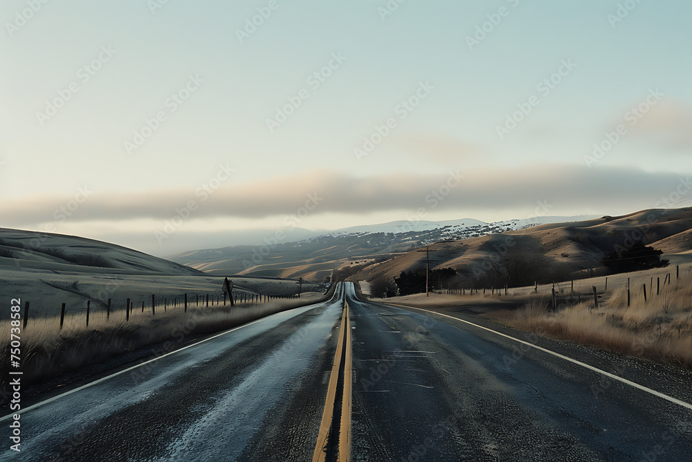 Captivating shots of a winding road leading towards the scenic backdrop of untouched nature