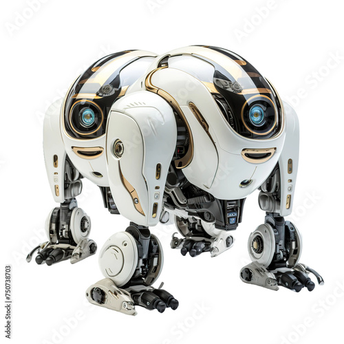 A futuristic white robot, isolated on white background cutout.