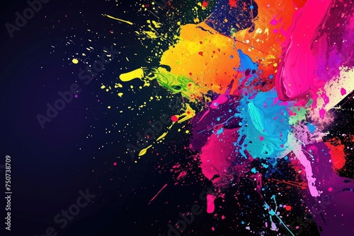 Dynamic explosion of vibrant splatters and splashes in a paint-like fashion, offering an expressive and energetic backdrop