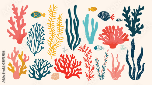 Tropical coral. Hand drawn vector for travel design.