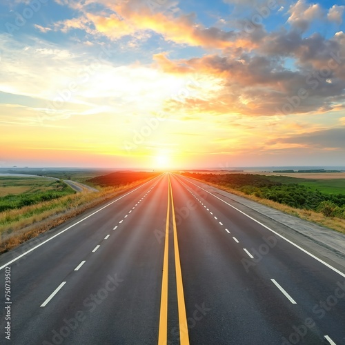 highway road , transportation roadtrip concept. on asphalt expressway with sunrise sky © Lucian