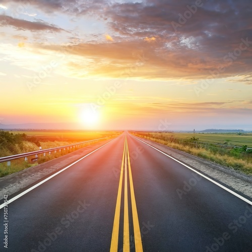 highway road , transportation roadtrip concept. on asphalt expressway with sunrise sky © Lucian