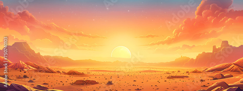 A mountains ablaze with a fiery sunset banner wallpaper background. Illustration design.