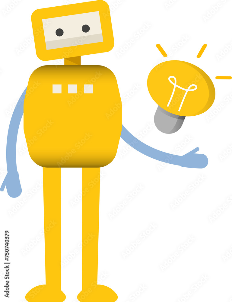Obraz premium Robot Character and Light Bulb 