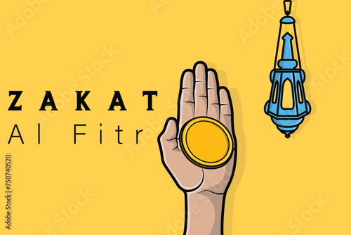Muslim giving Charity to poor people vector illustration. Muslim concept for zakat property, income and "fitrah" zakat. Hand giving and accept Zakat illustration.
