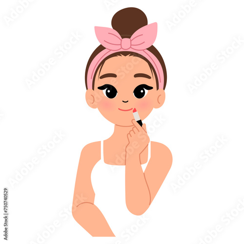 beautiful woman wearing lipstick character illustration