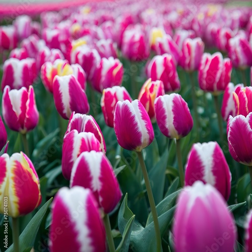 selective focus colorful tulips field