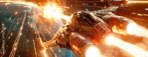 A Space Pilot's Mastery in Intergalactic Warfare, Navigating Explosive Battles with Bravery and High-Tech Fighter Craft