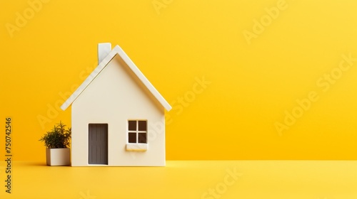 Miniature white house on the yellow background. Housing Market investment theme