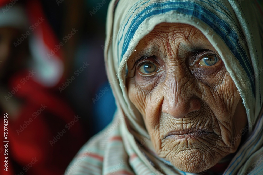 Picture of a poor elderly Indian woman Mother Teresa's Mercy and Charitable Mission Emphasize the difference between hardship and pity. Picture of a poor elderly Indian woman Mother Teresa's Mercy and Charitable Mission Emphasize the difference between hardship and pity.