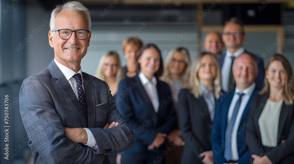 A friendly group of business colleagues gathered for a portrait.