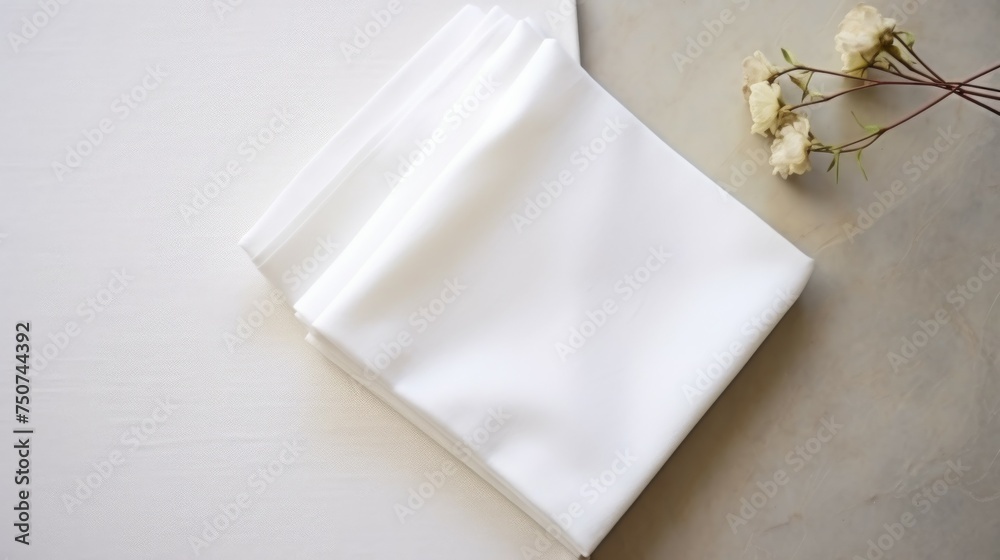 White Napkin and Flowers on Table
