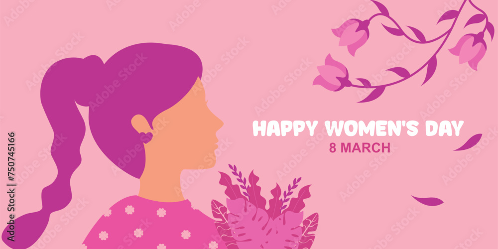 Illustration of a woman's silhouette with minimalist leaf decoration celebrating International Women's Day Illustration of a woman's silhouette with minimalist leaf decoration celebrating International Women's Day