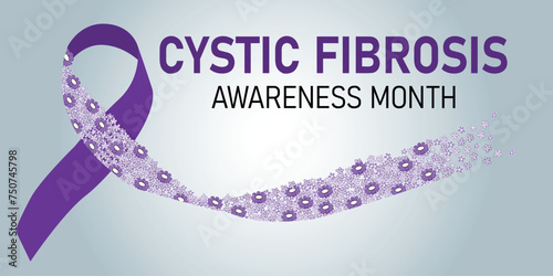 Cystic Fibrosis awareness month. Horizontal illustration of ribbon with flowers