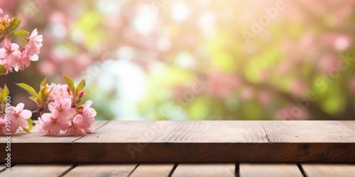 Wooden Table Adorned With Pink Flowers