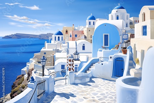 a white and blue buildings with blue domes